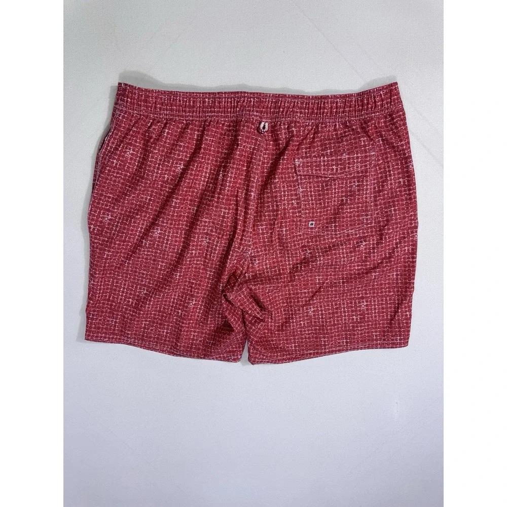 Johnnie-O Red Eden Geometric Swim Shorts Mens XL Mesh Lined Beach Resort Trunks